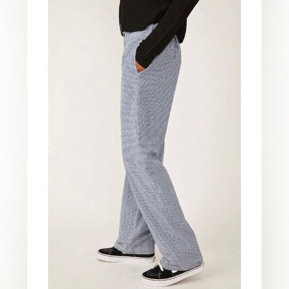 Free People NWT Kate Plaid Straight Leg Navy Size XS - Picture 3 of 13